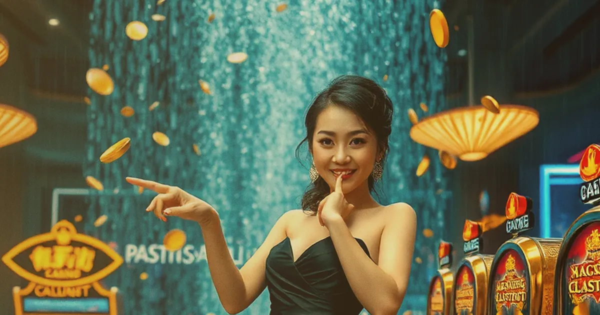 โถงเครื่องสล็อตแสงไฟทองในห้องสล็อตของ DIOR678